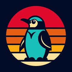 Animated penguin summer t-shirt design vector art illustration