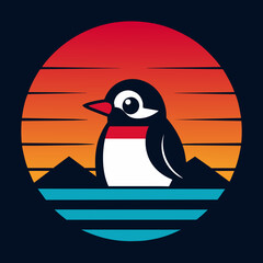 Animated penguin summer t-shirt design vector art illustration