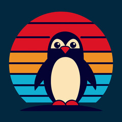 Animated penguin summer t-shirt design vector art illustration