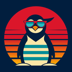 Animated penguin summer t-shirt design vector art illustration