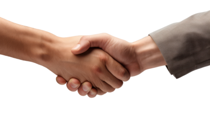 close-up of a handshake rejection between two business people, with a handshake gone wrong isolated on transparent and white background.PNG image.
