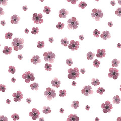 Floral seamless pattern. Beautiful field watercolor autumn flowers on a white background, hand-drawn. Endless pattern template for holiday, fabric, wallpaper, wrapping paper, design, decoration.