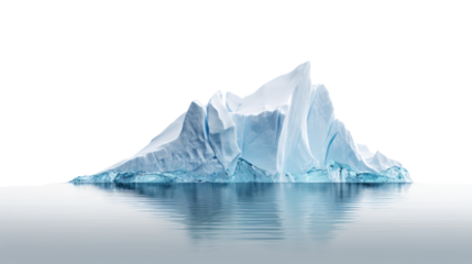 A massive iceberg, sculpted isolated on transparent and white background.PNG image.