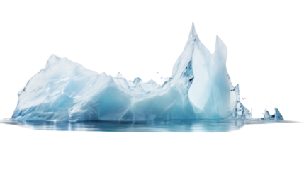 A massive iceberg, sculpted isolated on transparent and white background.PNG image.