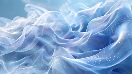 Obraz premium Abstract photographic style of wave-shape background, silk texture, harmonious blend blue and white. The waves gently flowing across the canvas. Created Using, vibrant color palette, soft lighting