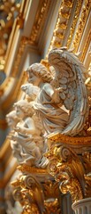 Fototapeta premium An exquisite, highly detailed, gold-plated sculpture of an angel playing the violin