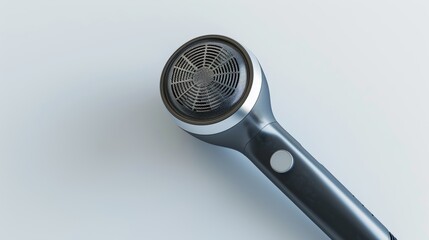 Hair dryer with advanced ionic and tourmaline technology, top-down view, isolated white background, studio lighting for detailed advertising, promoting smooth, shiny hair