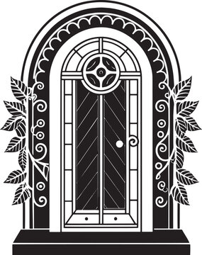 recommend clip art: black and white decorative doors illustration in white background