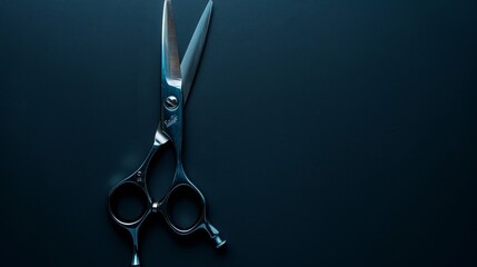 Hairdressing scissors with comfortable, ergonomic handles, top view, isolated background, studio lighting emphasizing the design features for advertising