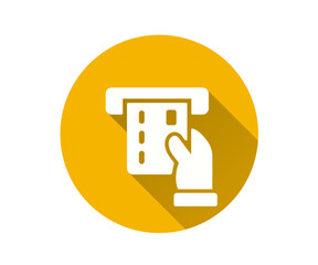 ATM machine interaction icon, vector flat design with long shadow.