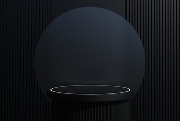 black podium, black background for displaying product advertisements, 3d illustration