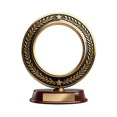 3D golden circle award plaque trophy isolated on transparent background