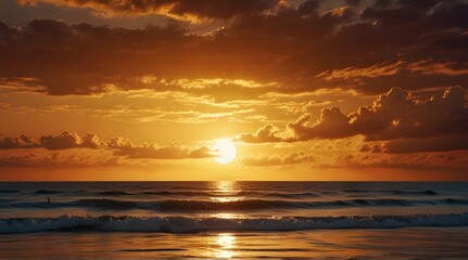 Obraz premium Magic golden sunset over sea.generative.ai