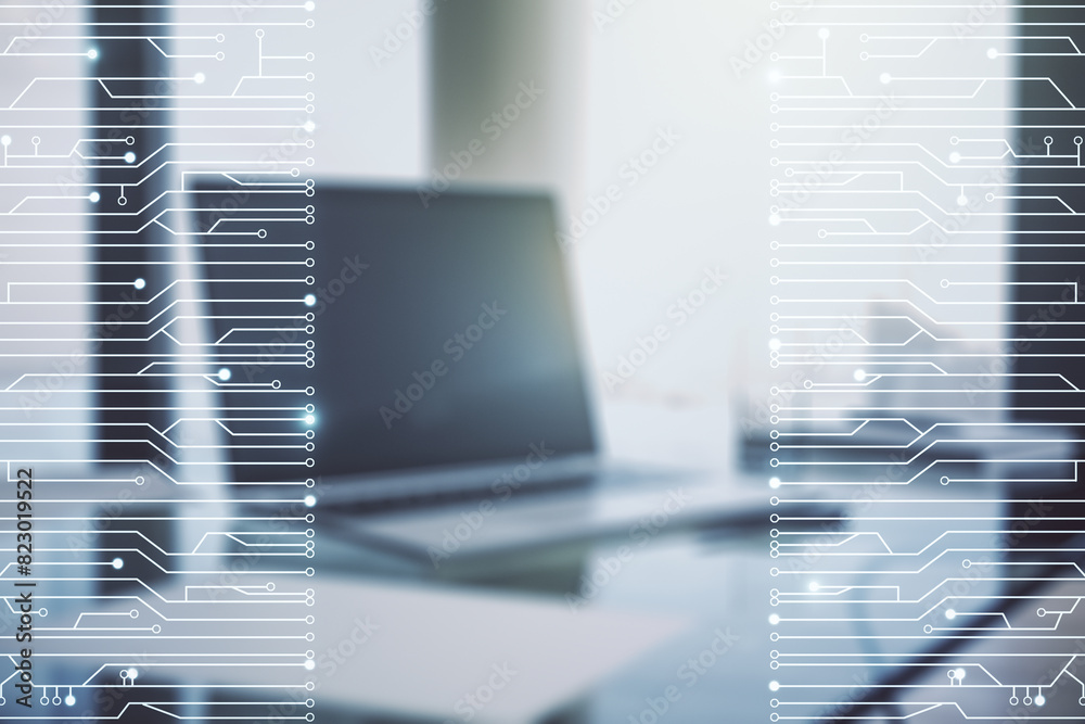 Poster creative concept of microscheme illustration on modern laptop background. big data and database conc