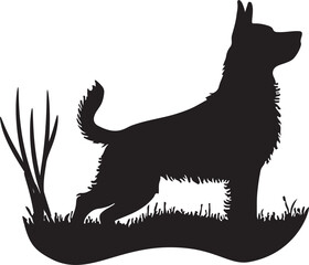 Silhouette illustration of a dog , Vector dog on grass