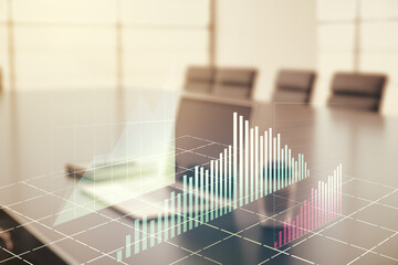 Multi exposure of abstract creative financial chart on computer background, research and analytics concept