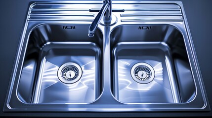 Luxurious kitchen sink design, top mount style, close-up on isolated background, studio lighting emphasizing modern aesthetics for advertising