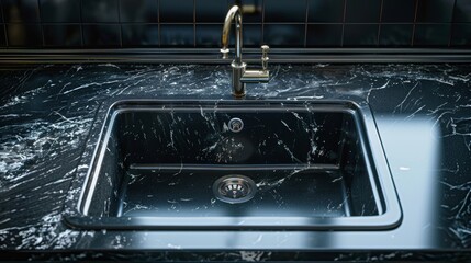 Isolated composite granite sink in a vintage kitchen design, close-up, studio lighting capturing its scratch and stain resistance, perfect for advertising