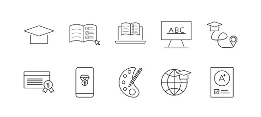 Editable outline Back to school icons collection. outline icons related to higher education. editable outline, back to school icons, back to school collection, outline icons, higher education icons,