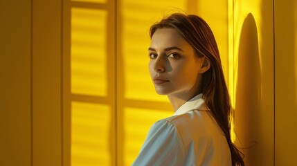 woman looking through window