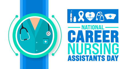 June is National career nursing assistants day background template. Holiday concept. use to background, banner, placard, card, and poster design template with text inscription and standard color.