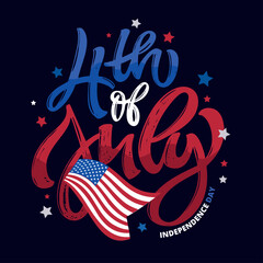 Text 4th of July. Independence Day vector lettering typography for postcard, card, banner. 100% vector image hand drawn