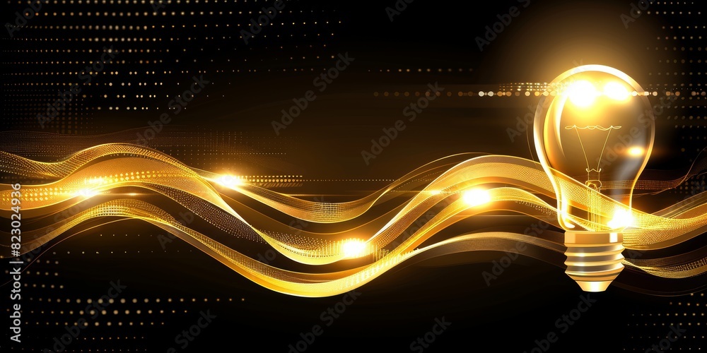 Poster Glowing Light Bulb: Symbol of Innovation and Creativity with Energy Waves and Digital Design, Representing Futuristic Technology and Ideas, Generative AI