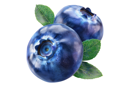 Fresh blueberries with leaves Isolated on white background