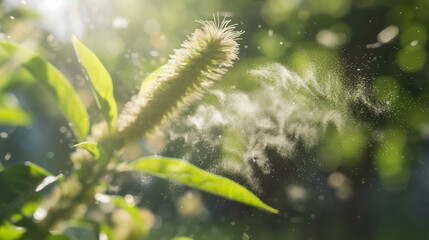 "緑の季節にイネ科の植物の花粉が飛散している."