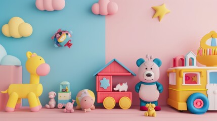 Obraz premium Colorful and cute background for kids. Suitable for birthday, baby shower, and party.
