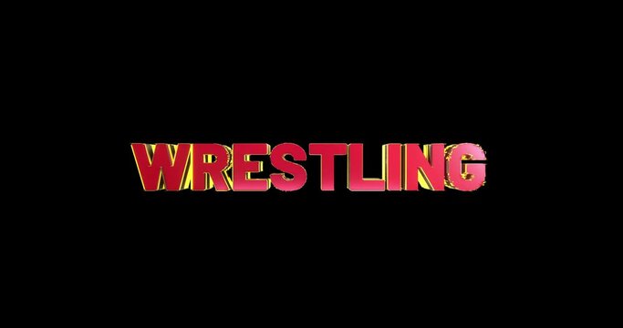 A smooth and high quality, red and gold 3D sport text reveal "wrestling". The animated text lit up with a dynamic glow, then repeated on a green background so it can be used with transparency.