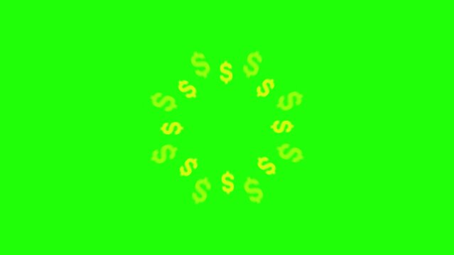 Gold Money Dollar sign explosion and transition on green background