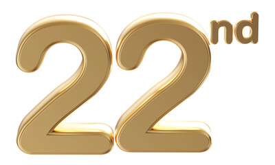 Gold 3d number 22nd
