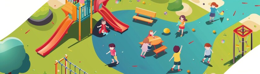 Fototapeta premium Colorful playground with various equipment for children to play on