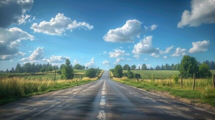 Naklejka premium Serene Rural Landscape with Endless Road and Horizon