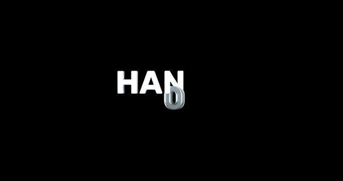 A smooth and high quality, silver 3D text reveal of the capital city "HANOI". The text animates in and out smoothly and is repeated on a green background so it can be used with transparency.