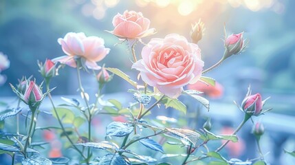 Vibrant Rose in Full Bloom, Blurred Background