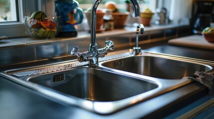 Elegant cast iron sink with enamel finish, luxurious kitchen setting, close-up, isolated background with studio lighting highlighting durability and color variety