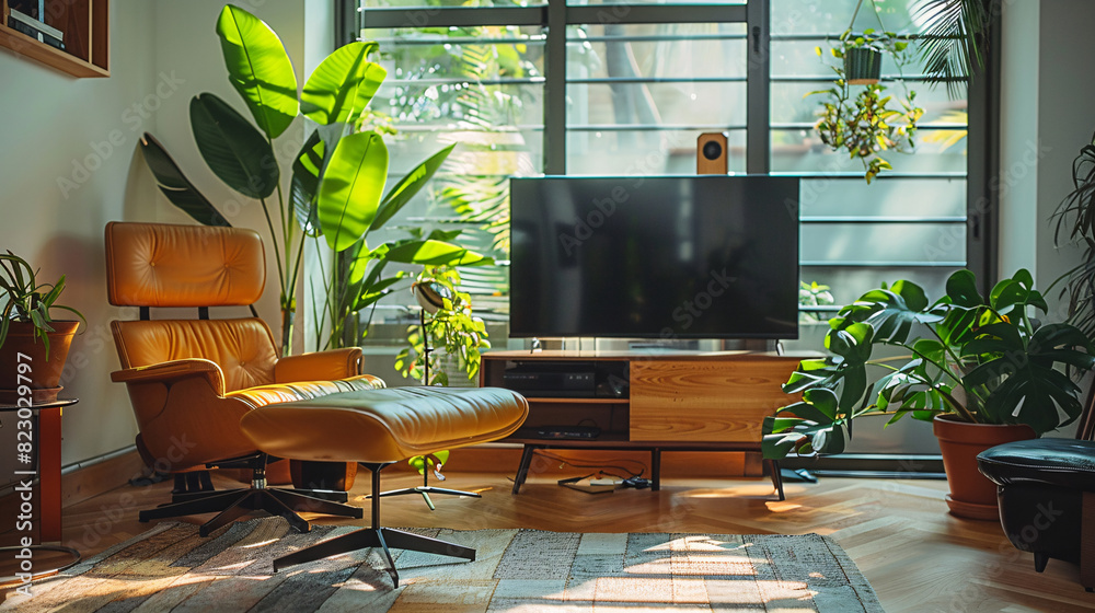 Poster Luxury apartment featuring classic decor, green plants, and a contemporary style