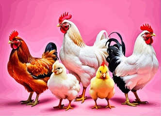 Fototapeta premium a group of chickens standing next to each other