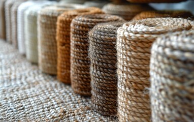 Obraz premium A straight row of natural jute twine laying on the ground