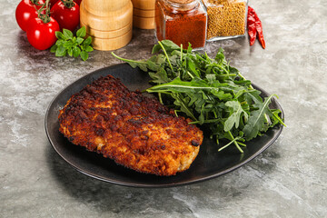 Tasty roasted breaded meat schnitzel