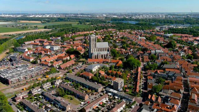 Aerial view of the fortified city of Brielle, South Holland, Netherlands.