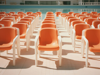 rows of chairs in a pool