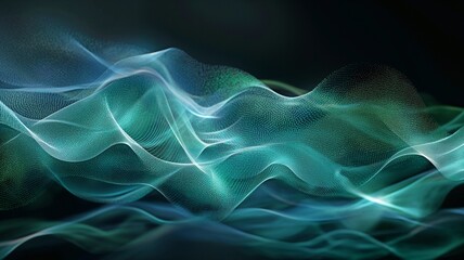 Fototapeta premium Dynamic blue-green wave lines separated on a black background for concept