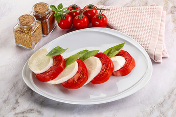 Italian caprese salad with mozzarella