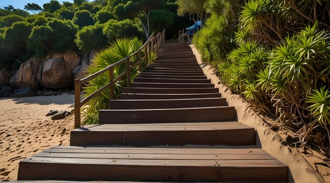 Wooden Stairs Leading to the Azeda Beach in Buzios Rio.generative.ai
