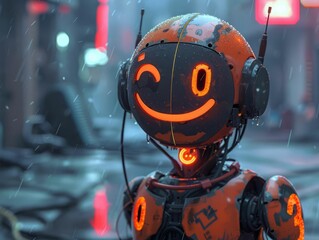 A happy robot winks at you.
