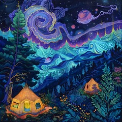 Mesmerizing Camping Adventure Under Psychedelic Night Sky