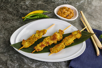 Thai meat skewer Satay with sauce